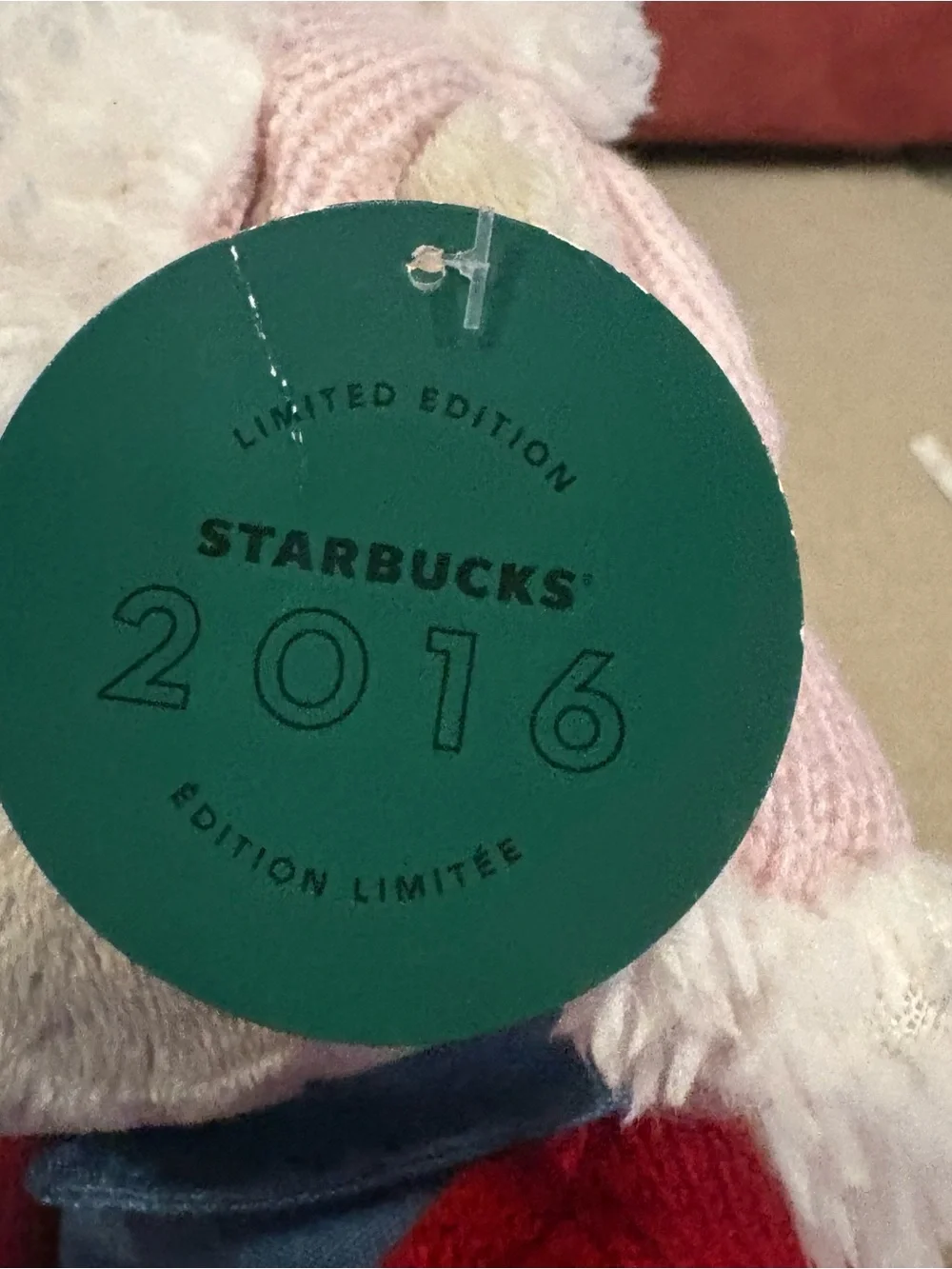 Starbucks 2016 Barista Girl Bear Plush  W/ Tag Red Sweater Pink Hat Boots